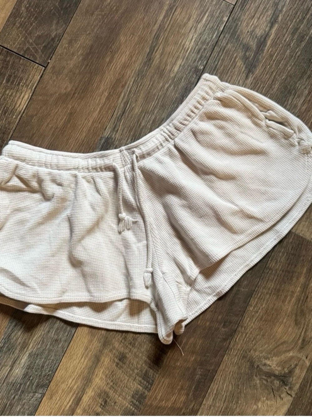 Brandy Melville Cream Waffle Knit Drawstring Shorts